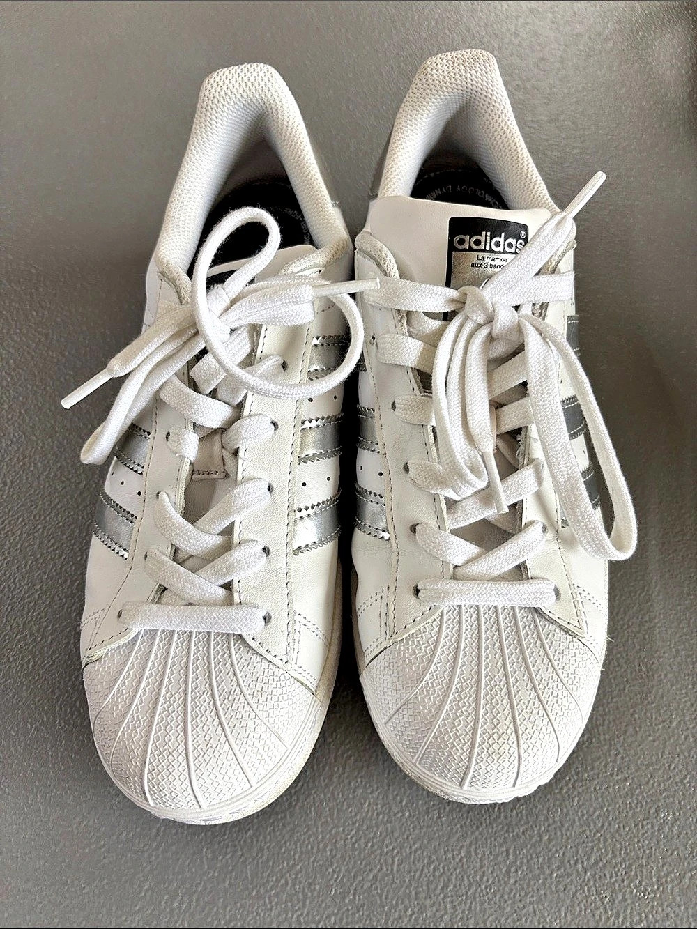 adidas Superstar White & Silver Sneakers